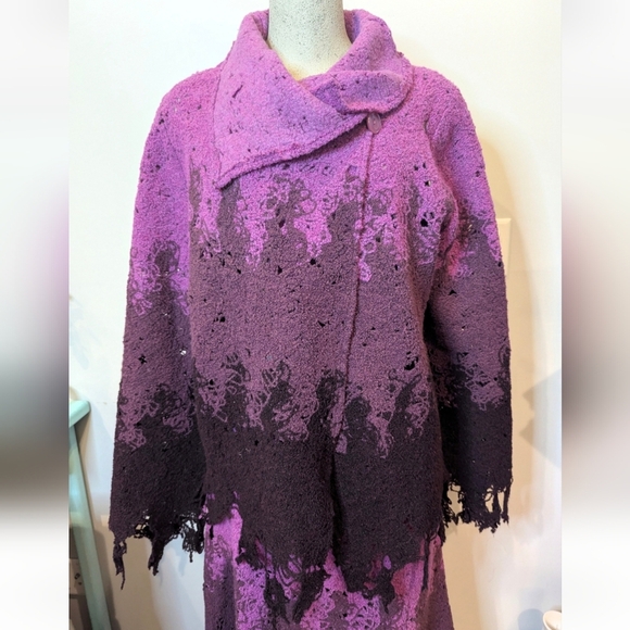 Simon Chang Vintage Designer Avant Garde Wool Skirt & Sweater Set Purple Sz L - Picture 12 of 17